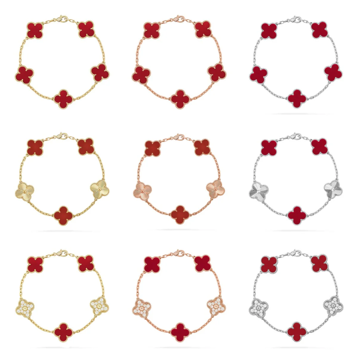 [Star Jewelry] CLOVER 5 MOTIF RED CORNELIAN BRACELET COLLECTION