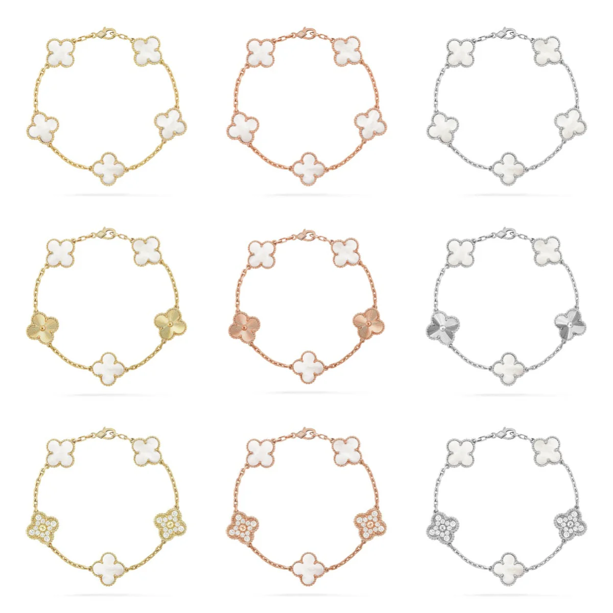 [Star Jewelry]CLOVER WHITE PEARL MOP 5 MOTIF BRACELET COLLECTION
