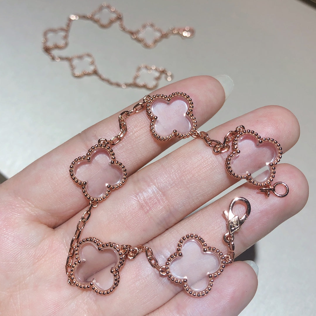 [Star Jewelry]CLOVER 5 MOTIF ROCK CRYSTAL BRACELET