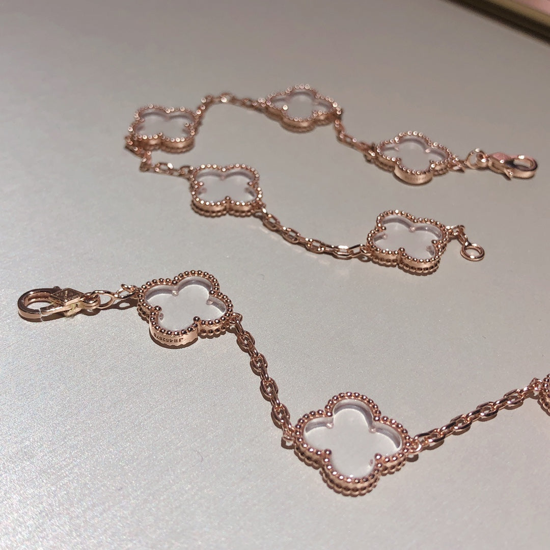 [Star Jewelry]CLOVER 5 MOTIF ROCK CRYSTAL BRACELET