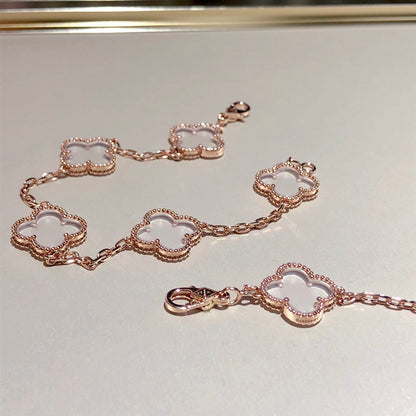 [Star Jewelry]CLOVER 5 MOTIF ROCK CRYSTAL BRACELET