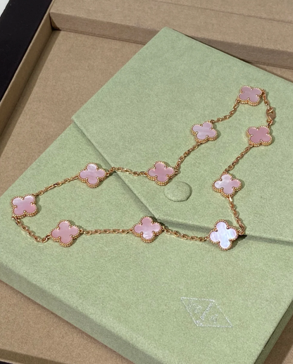 [Star Jewelry Jewellery] Pink Necklace with Ten Clover Designs