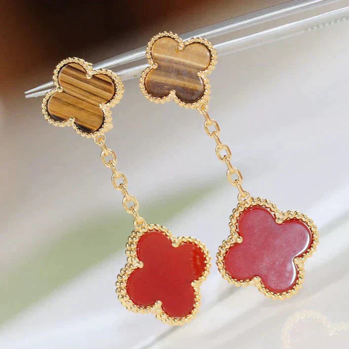 [Star Jewelry]CLOVER  2 MOTIF  TIGER EYE CARNELIAN EARRINGS