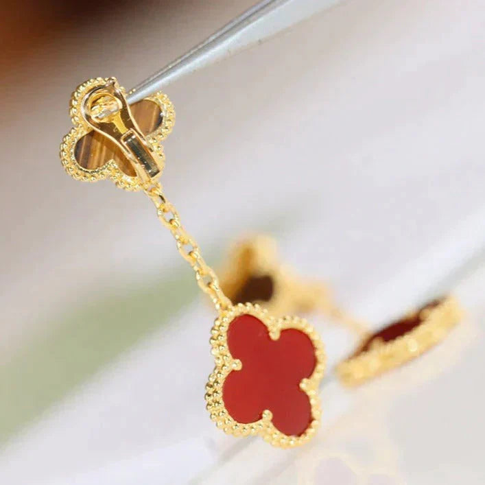 [Star Jewelry]CLOVER  2 MOTIF  TIGER EYE CARNELIAN EARRINGS