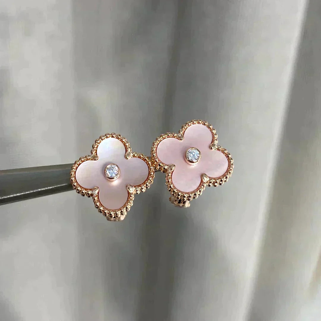 [Star Jewelry]CLOVER MEDIUM 1 MOTIFS  PINK MOP DIAMOND EARRINGS