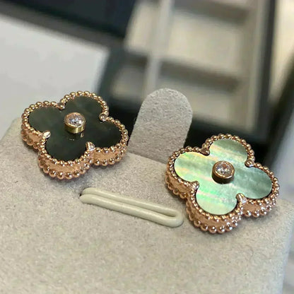[Star Jewelry]CLOVER MEDIUM 1 MOTIFS GRAY MOP  DIAMOND EARRINGS