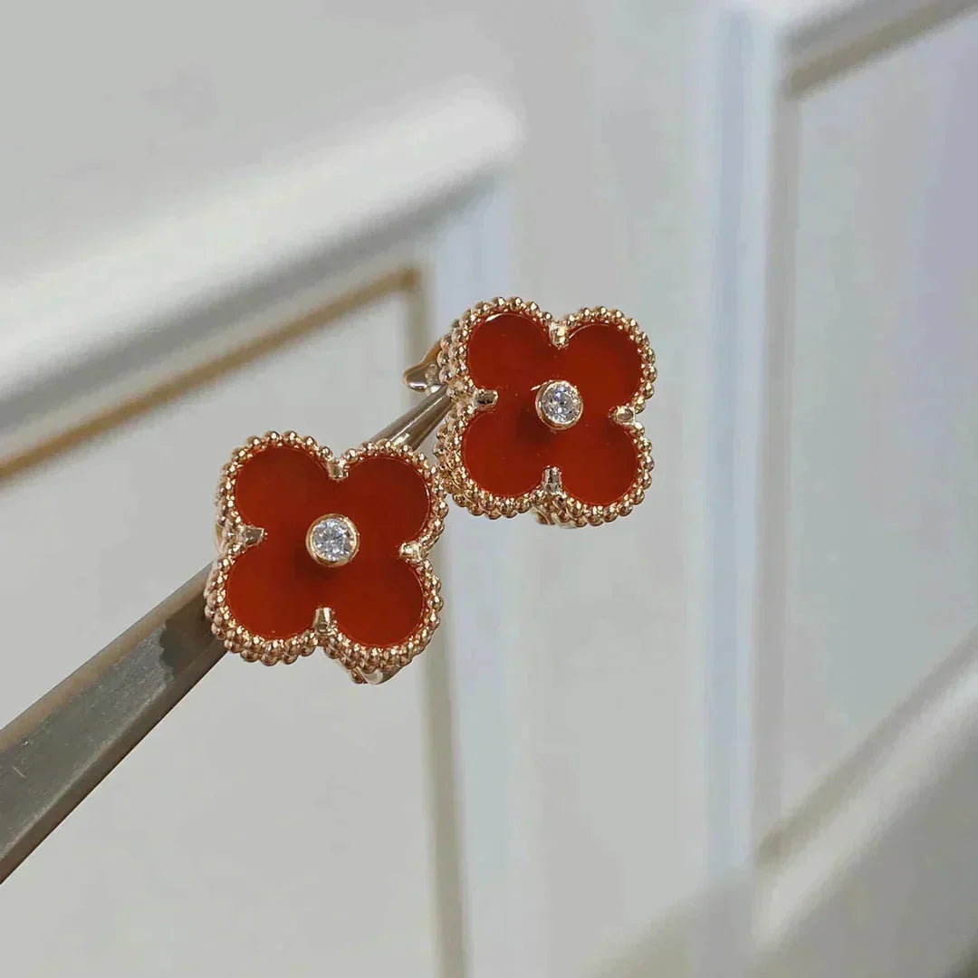 [Star Jewelry]CLOVER MEDIUM 1 MOTIFS CARNELIAN  DIAMOND earrings