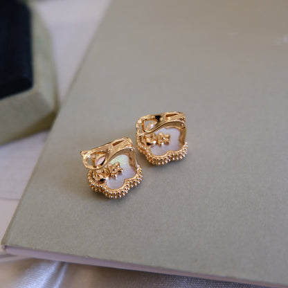 [Star Jewelry]LUCKY PINK GOLD WHITE MOP EARRINGS