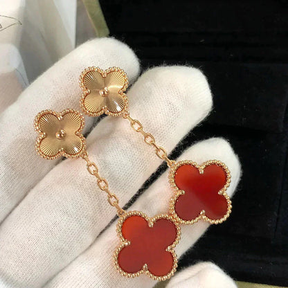 [Star Jewelry]CLOVER 2 MOTIF  LASER CARNELIAN EARRINGS