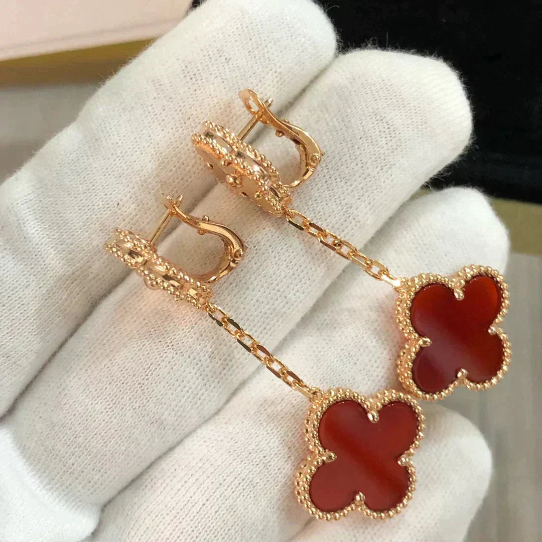 [Star Jewelry]CLOVER 2 MOTIF  LASER CARNELIAN EARRINGS