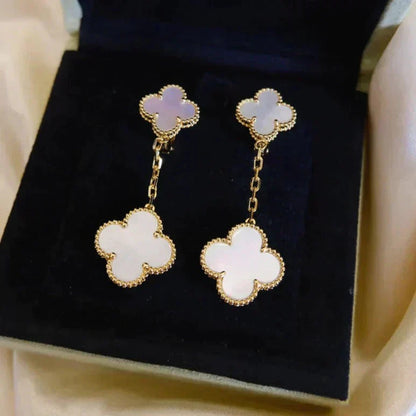 [Star Jewelry]CLOVER 2 MOTIF WHITE MOP EARRINGS