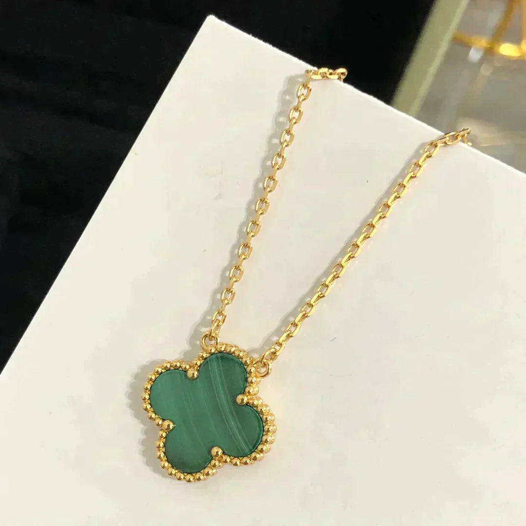 [Star Jewelry]CLOVER 15MM MALACHITE SINGLE FLOWER  NECKLACE