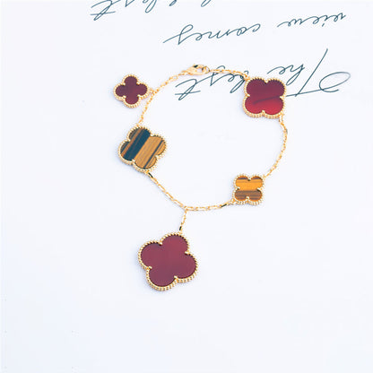 [Star Jewelry]CLOVER BRACELET 5 MOTIFS CARNELIAN TIGER EYE