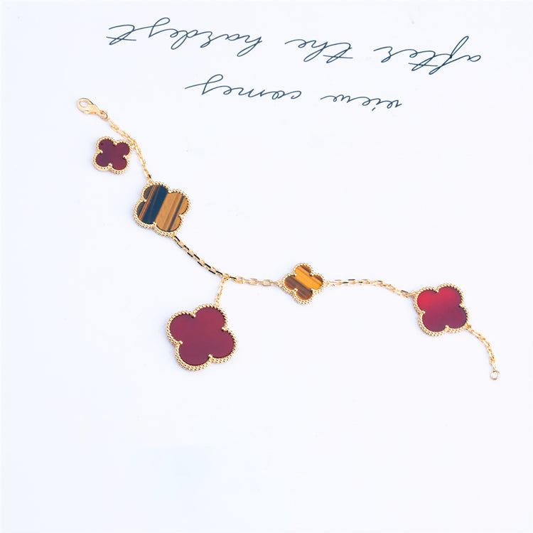 [Star Jewelry]CLOVER BRACELET 5 MOTIFS CARNELIAN TIGER EYE