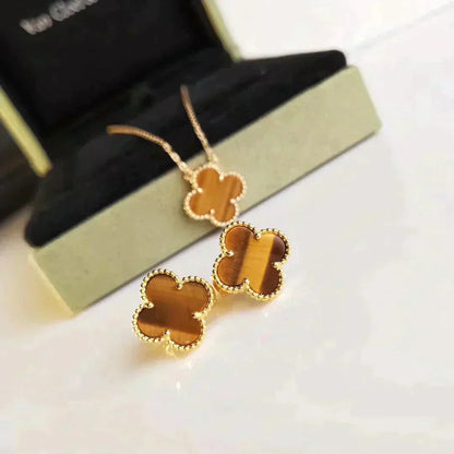 [Star Jewelry]CLOVER MEDIUM 1 MOTIFS TIGER EYE EARRINGS