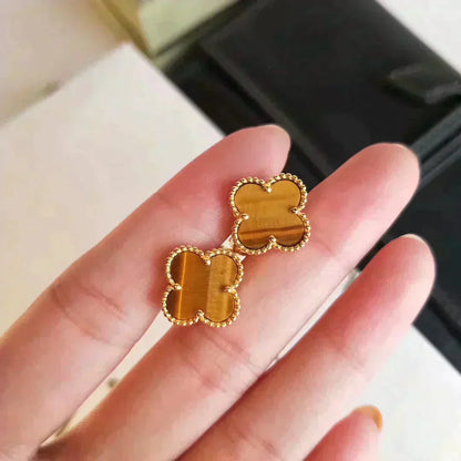 [Star Jewelry]CLOVER MEDIUM 1 MOTIFS TIGER EYE EARRINGS