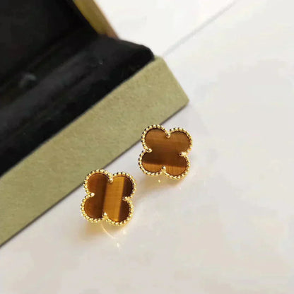 [Star Jewelry]CLOVER MEDIUM 1 MOTIFS TIGER EYE EARRINGS