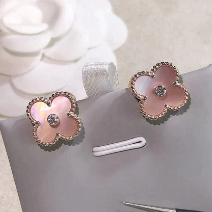 [Star Jewelry]CLOVER MEDIUM 1 MOTIFS  PINK MOP DIAMOND EARRINGS