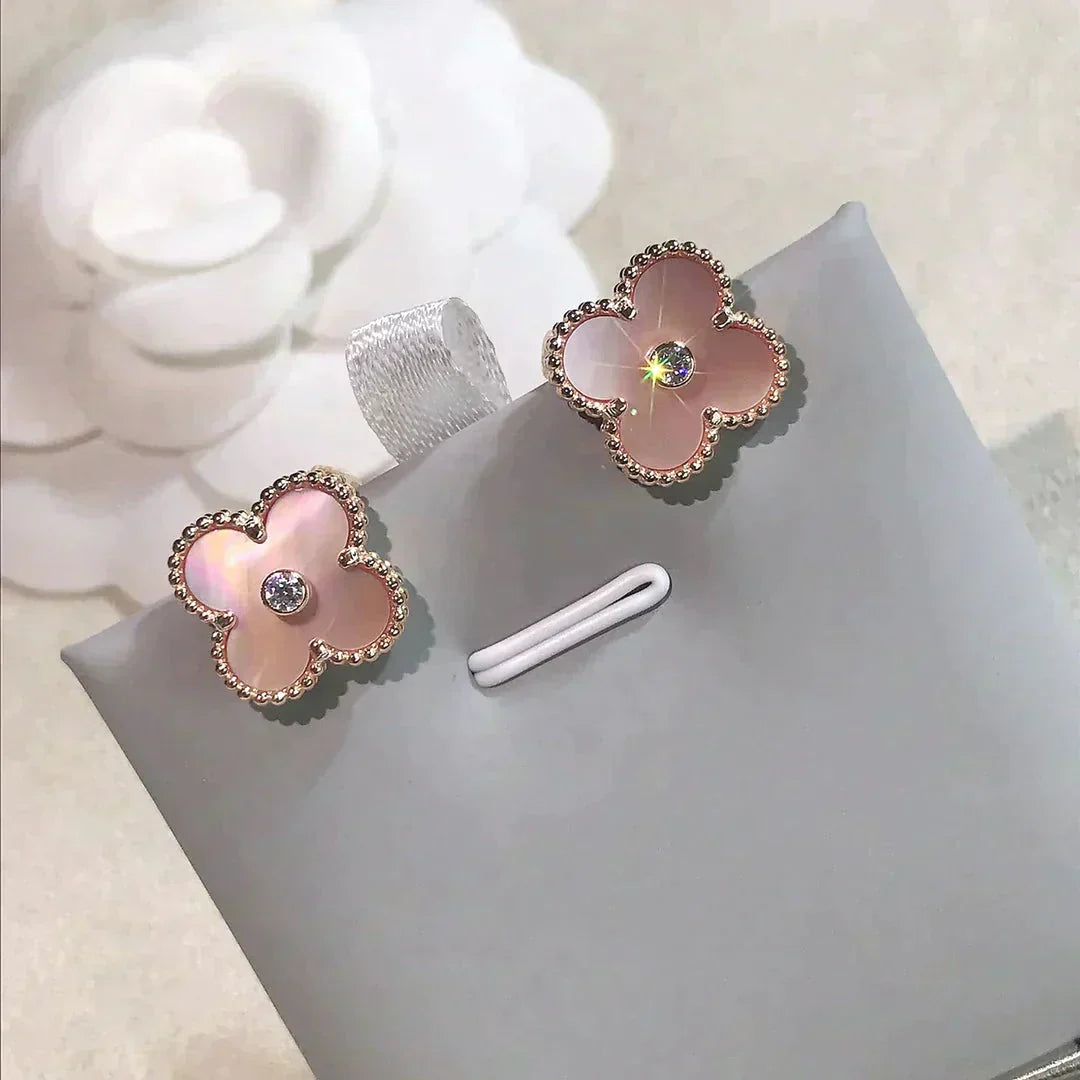 [Star Jewelry]CLOVER MEDIUM 1 MOTIFS  PINK MOP DIAMOND EARRINGS