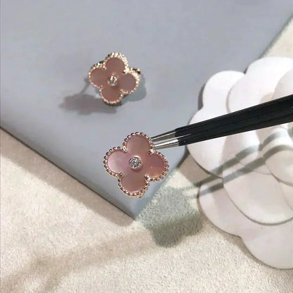 [Star Jewelry]CLOVER MEDIUM 1 MOTIFS  PINK MOP DIAMOND EARRINGS