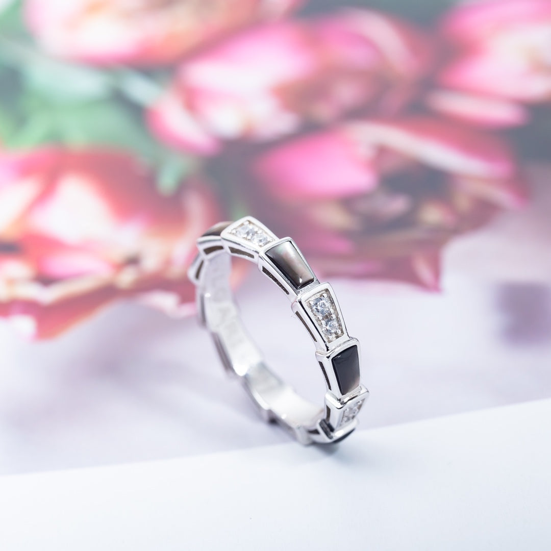 [Star Jewelry]SERPENTI RING SILVER  DIAMOND BLACK MOP 3MM