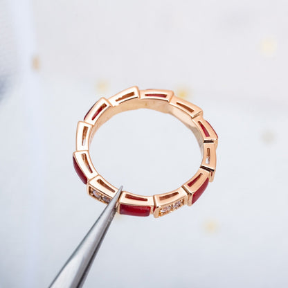 [Star Jewelry]SERPENTI RING PINK GOLD CARNELIAN DIAMOND 3MM