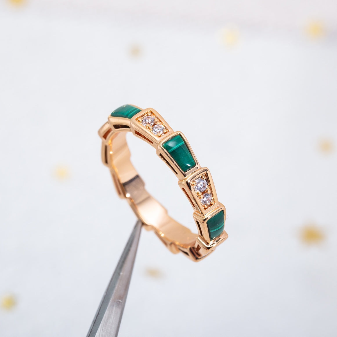 [Star Jewelry]SERPENTI RING PINK GOLD MALACHITE DIAMOND 3MM