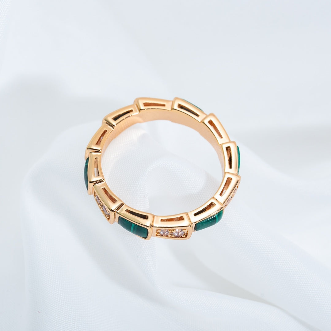 [Star Jewelry]SERPENTI RING PINK GOLD MALACHITE DIAMOND 3MM