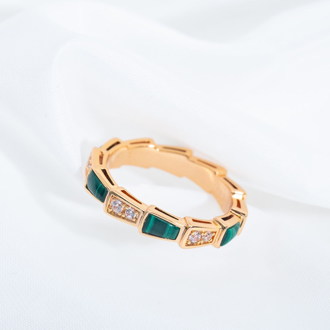[Star Jewelry]SERPENTI RING PINK GOLD MALACHITE DIAMOND 3MM