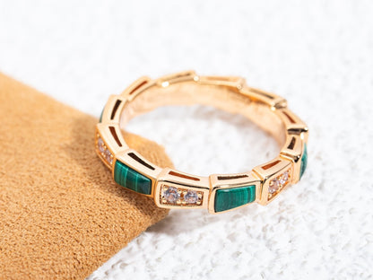 [Star Jewelry]SERPENTI RING PINK GOLD MALACHITE DIAMOND 3MM