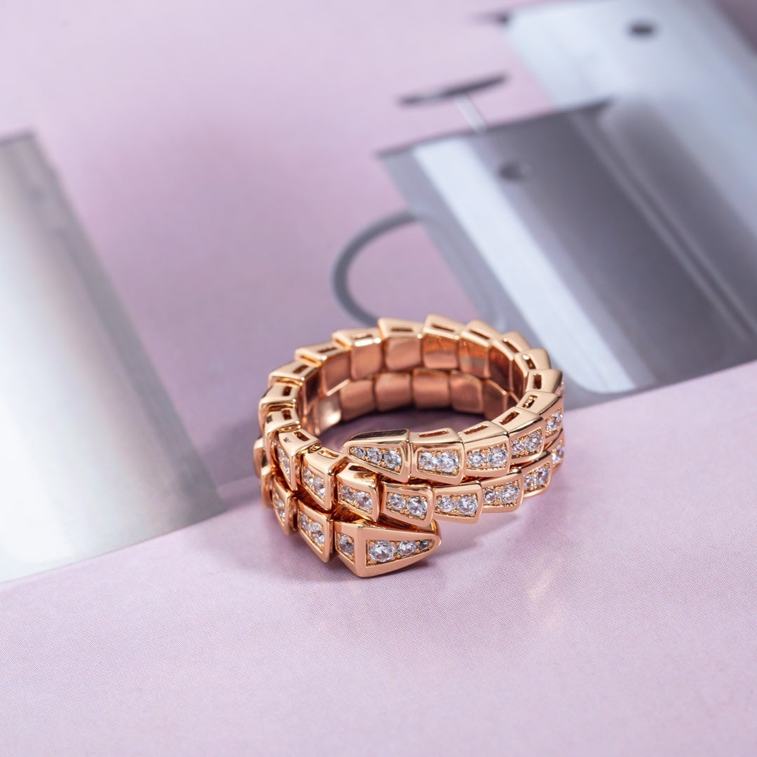 [Star Jewelry]SERPENTI RING PINK GOLD DIAMOND DOUBLE ROW