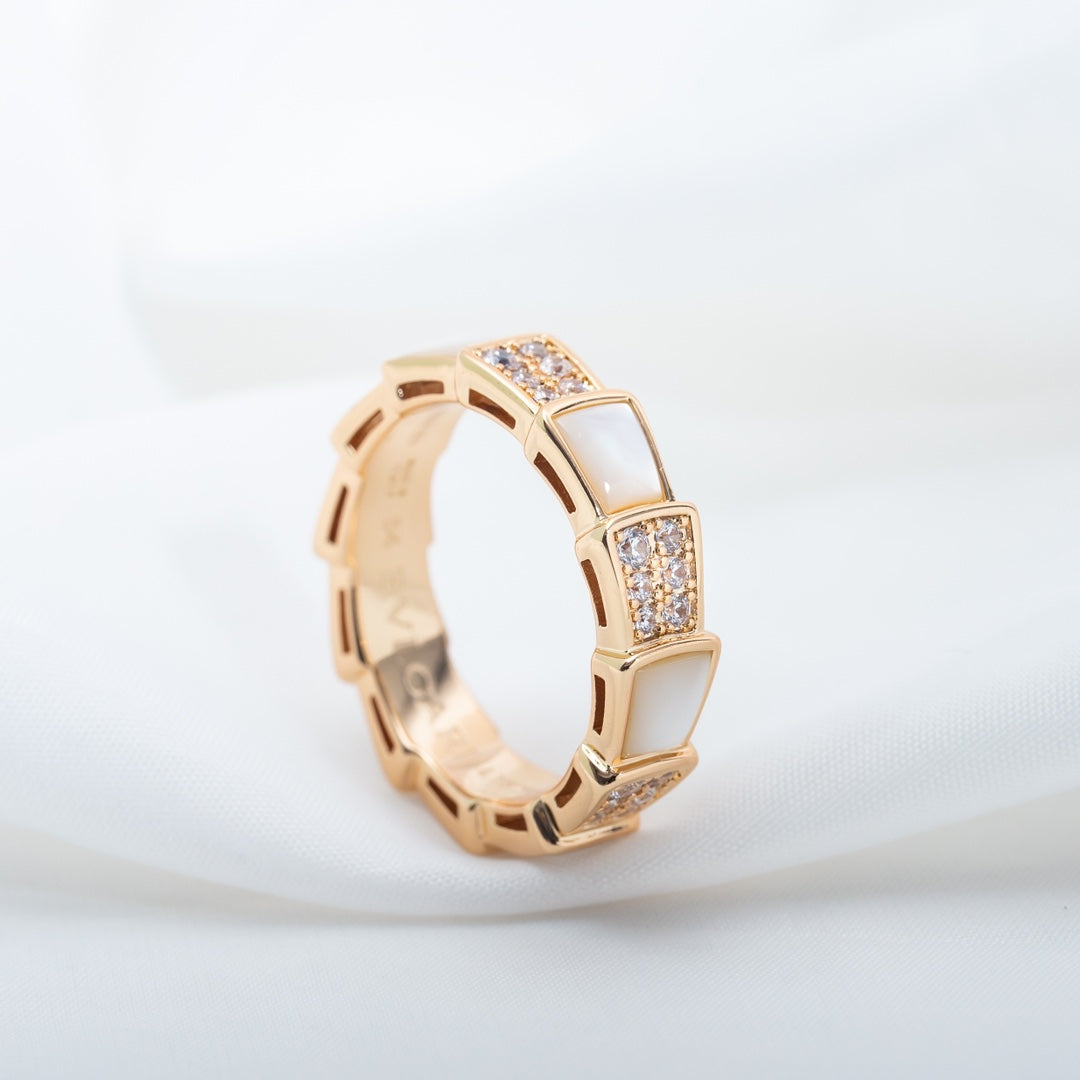 [Star Jewelry]SERPENTI RING PINK GOLD MOP DIAMOND PAVED 4MM