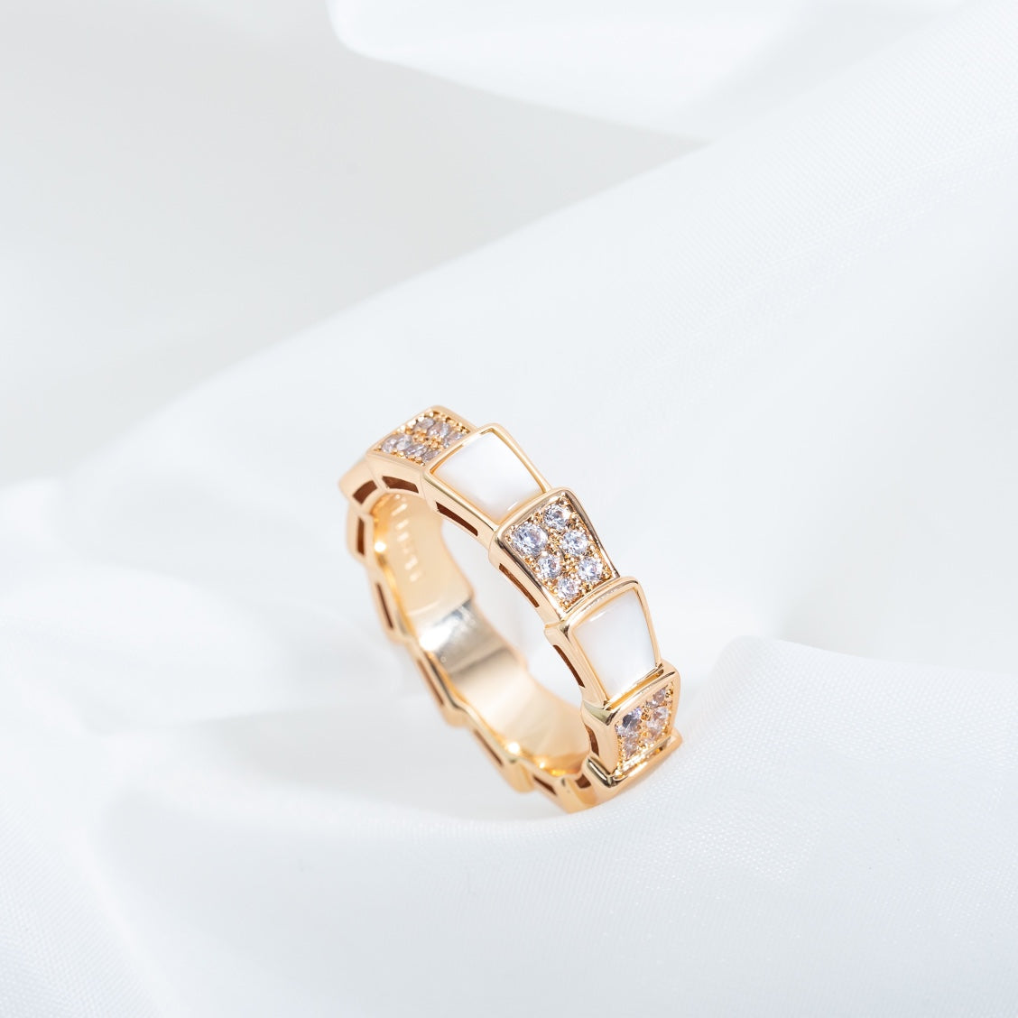 [Star Jewelry]SERPENTI RING PINK GOLD MOP DIAMOND PAVED 4MM