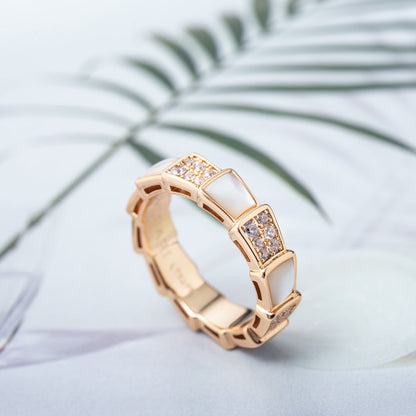 [Star Jewelry]SERPENTI RING PINK GOLD MOP DIAMOND PAVED 4MM