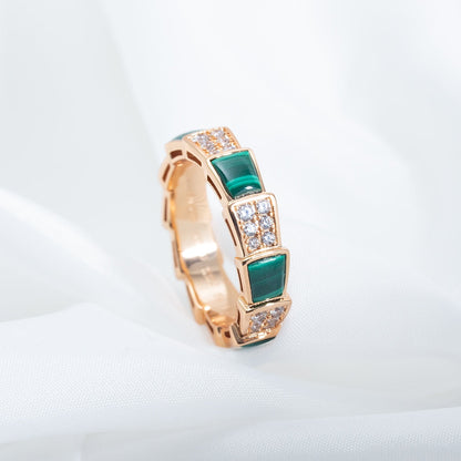 [Star Jewelry]SERPENTI RING PINK GOLD MALACHITE DIAMOND PAVED 4MM