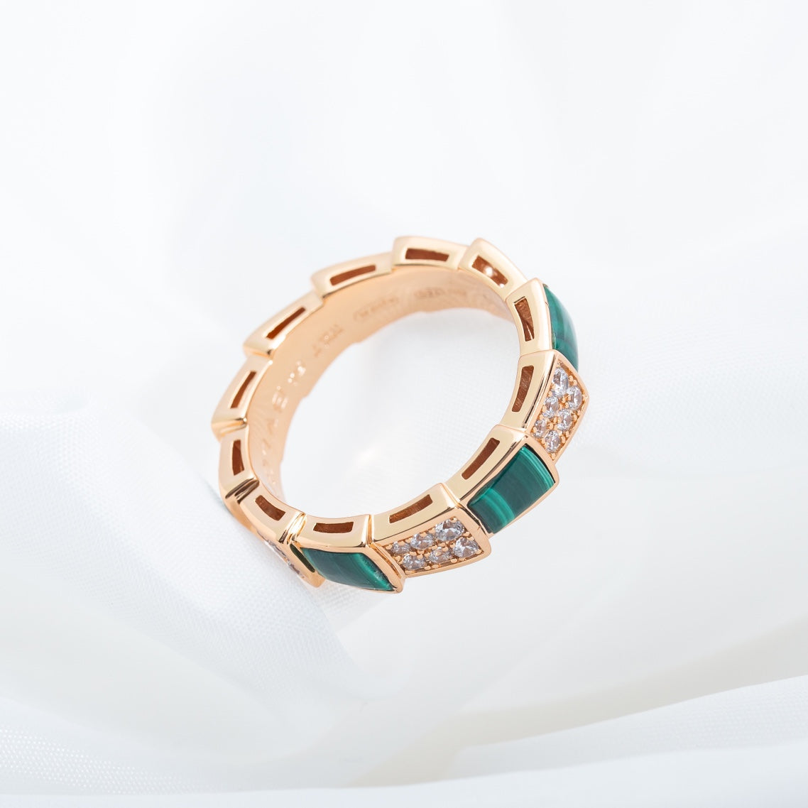 [Star Jewelry]SERPENTI RING PINK GOLD MALACHITE DIAMOND PAVED 4MM
