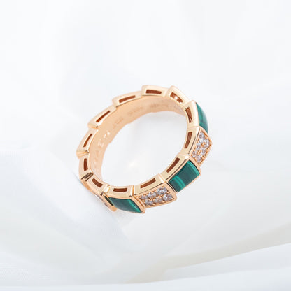 [Star Jewelry]SERPENTI RING PINK GOLD MALACHITE DIAMOND PAVED 4MM