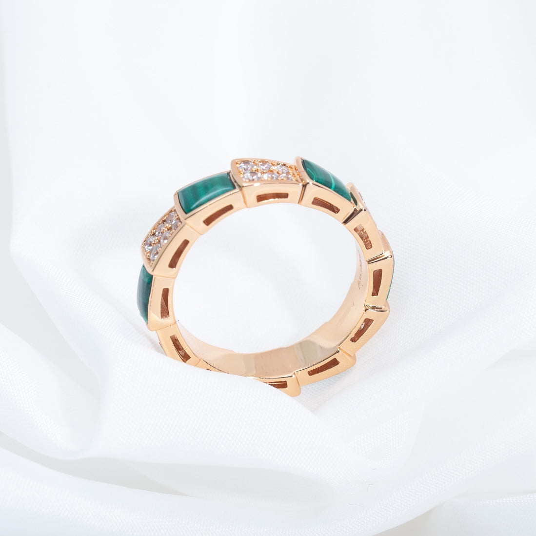 [Star Jewelry]SERPENTI RING PINK GOLD MALACHITE DIAMOND PAVED 4MM