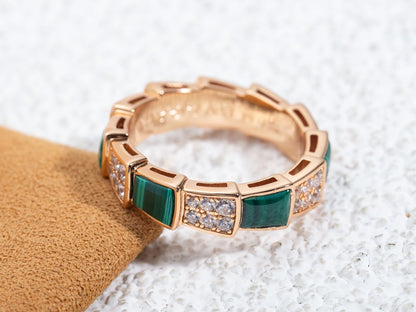 [Star Jewelry]SERPENTI RING PINK GOLD MALACHITE DIAMOND PAVED 4MM