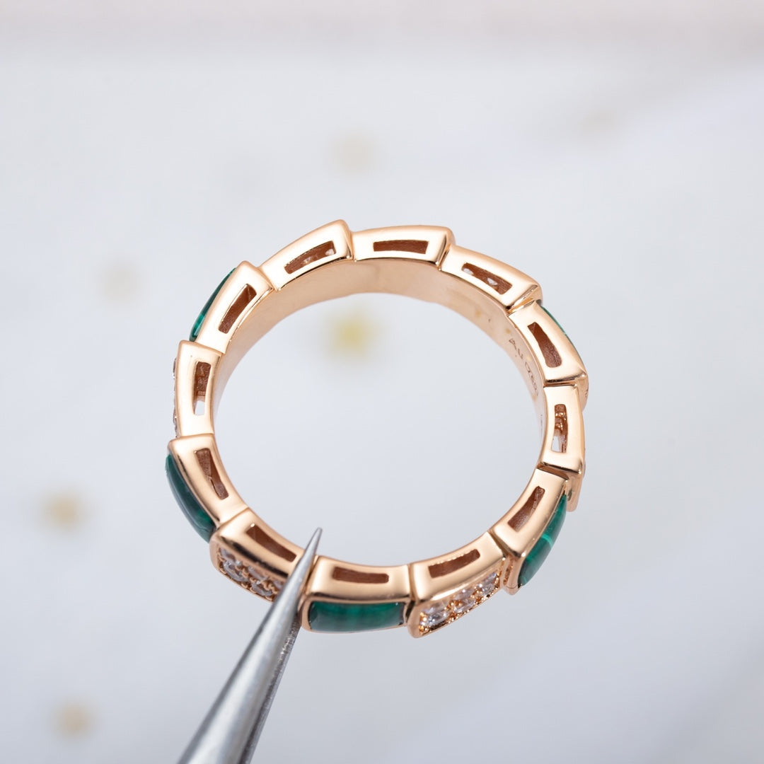 [Star Jewelry]SERPENTI RING PINK GOLD MALACHITE DIAMOND PAVED 4MM