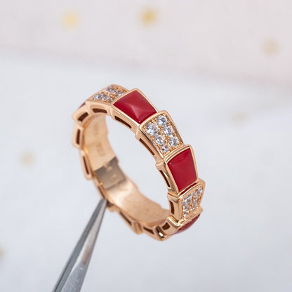[Star Jewelry]SERPENTI RING PINK GOLD CARNELIAN DIAMOND PAVED 4MM