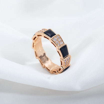 [Star Jewelry]SERPENTI RING PINK GOLD BLACK MOP DIAMOND PAVED 4MM