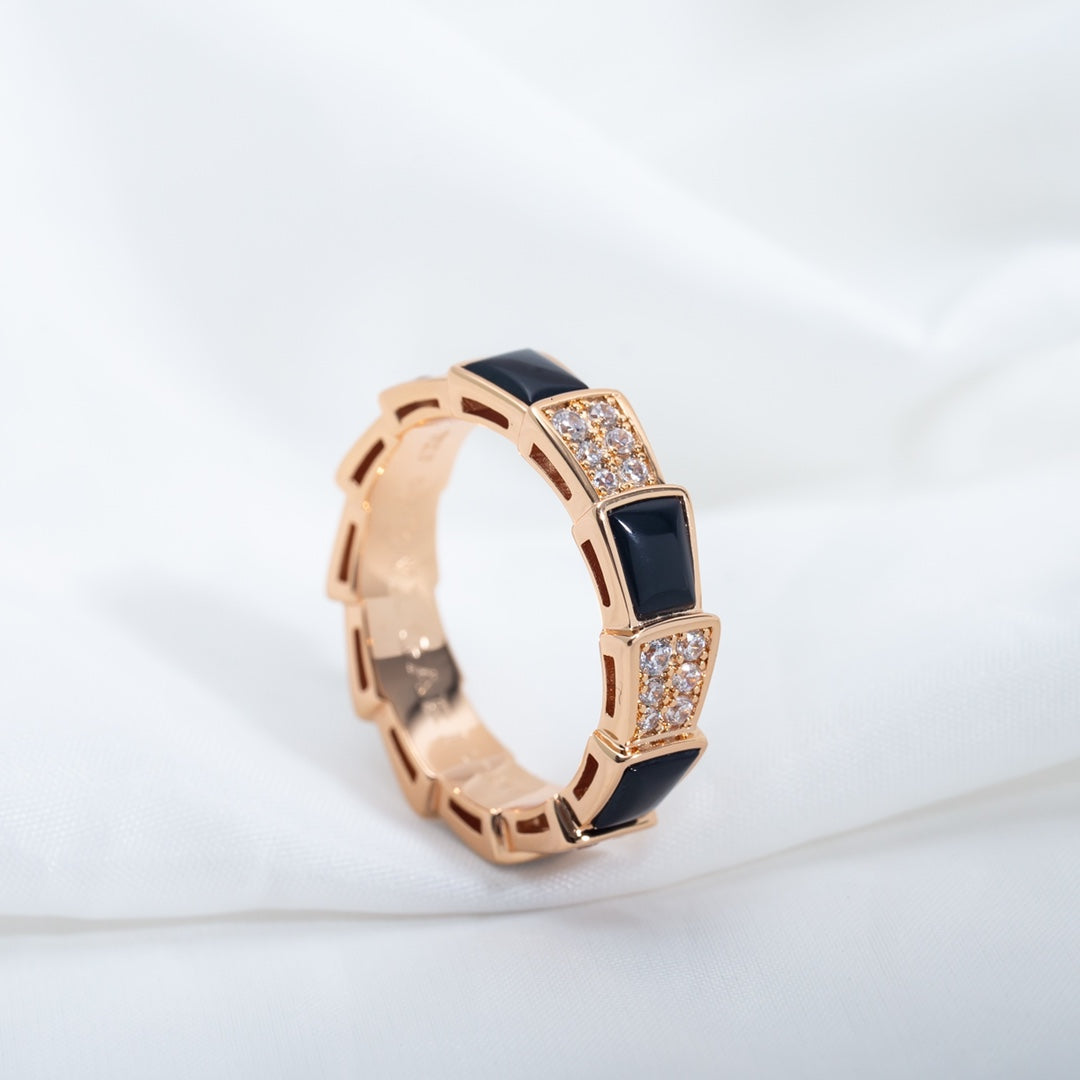 [Star Jewelry]SERPENTI RING PINK GOLD BLACK MOP DIAMOND PAVED 4MM