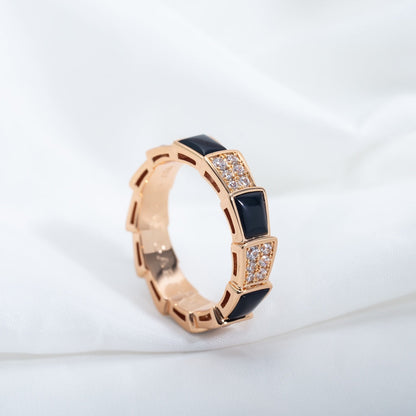 [Star Jewelry]SERPENTI RING PINK GOLD BLACK MOP DIAMOND PAVED 4MM