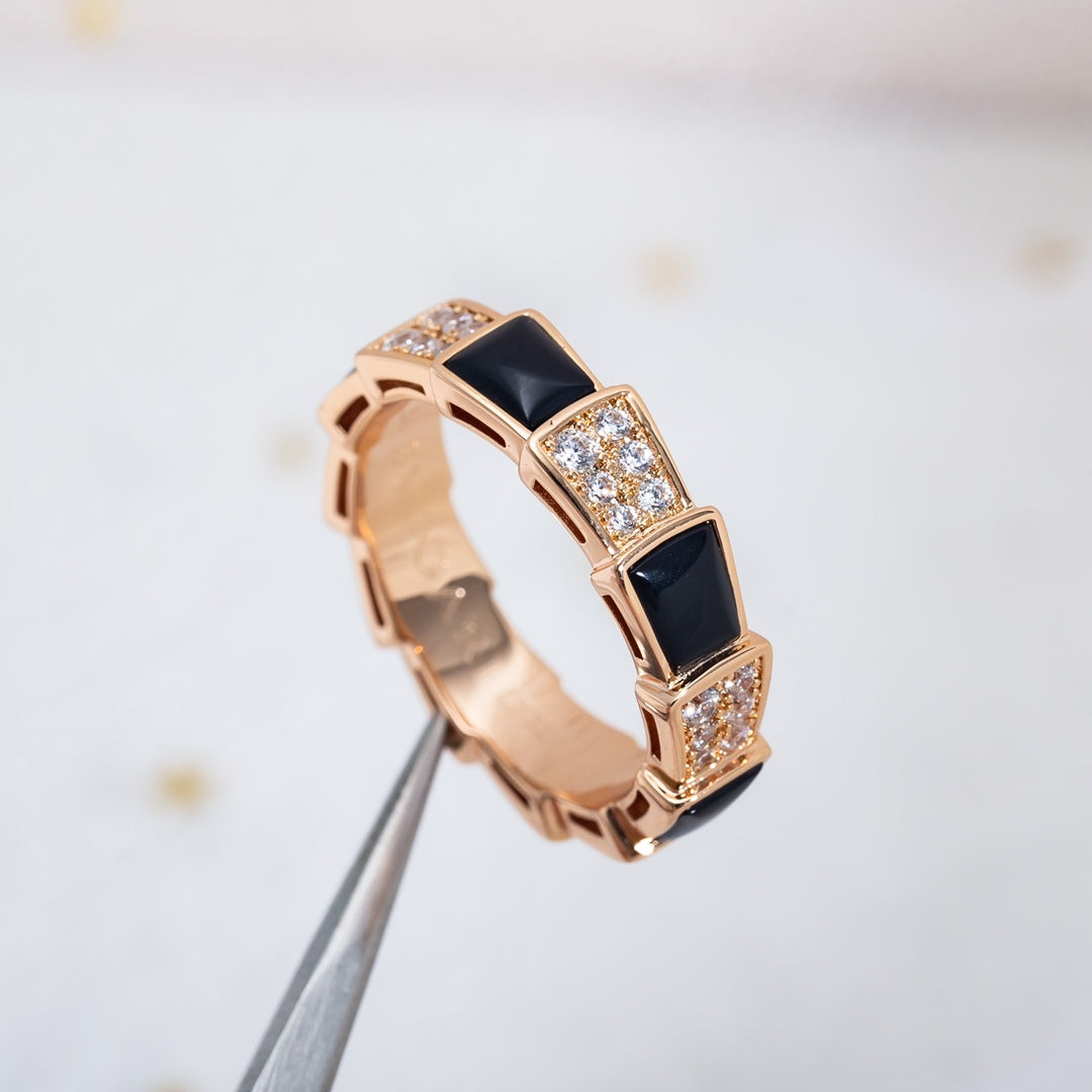 [Star Jewelry]SERPENTI RING PINK GOLD BLACK MOP DIAMOND PAVED 4MM