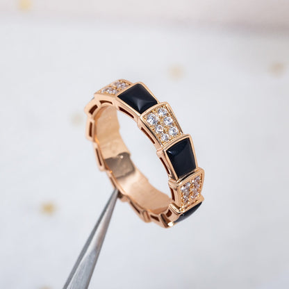 [Star Jewelry]SERPENTI RING PINK GOLD BLACK MOP DIAMOND PAVED 4MM