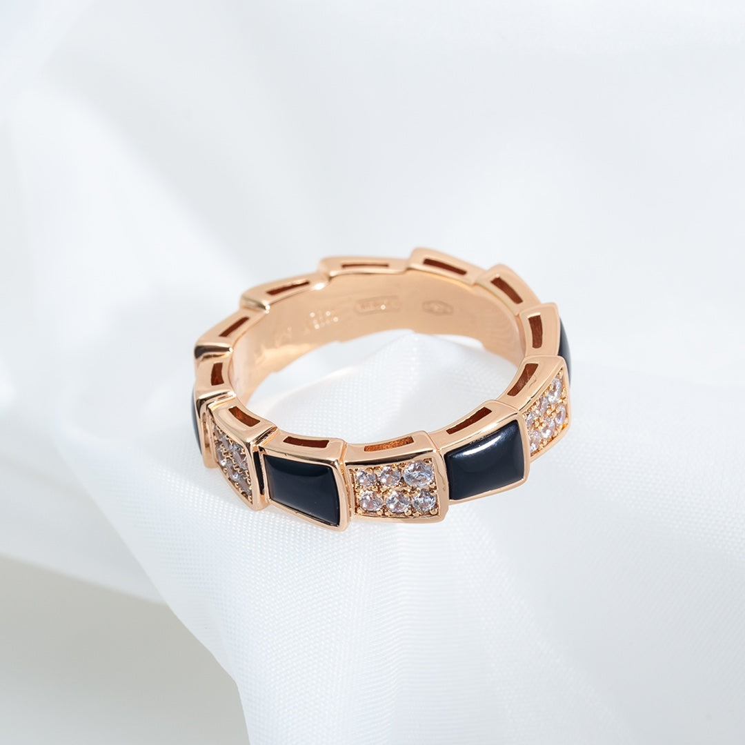 [Star Jewelry]SERPENTI RING PINK GOLD BLACK MOP DIAMOND PAVED 4MM