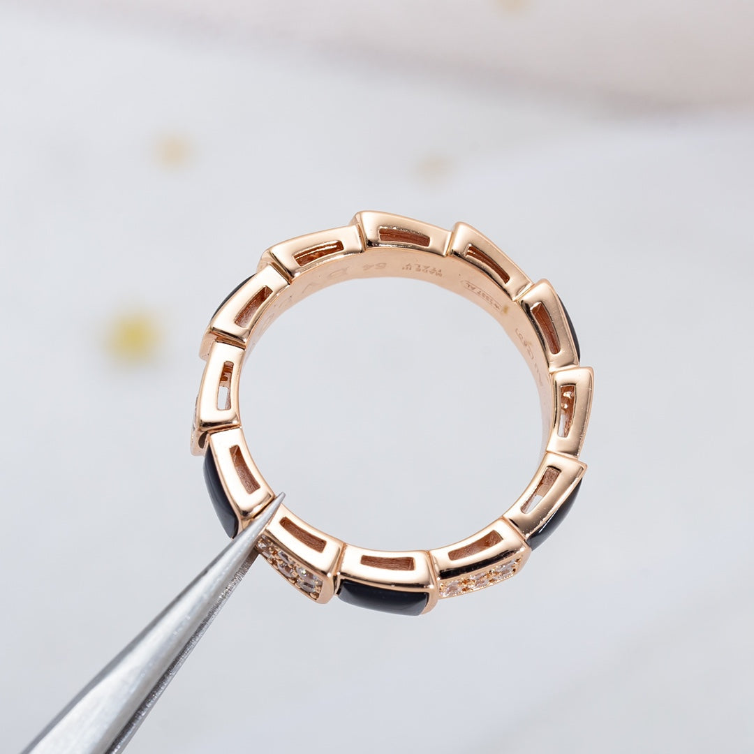 [Star Jewelry]SERPENTI RING PINK GOLD BLACK MOP DIAMOND PAVED 4MM
