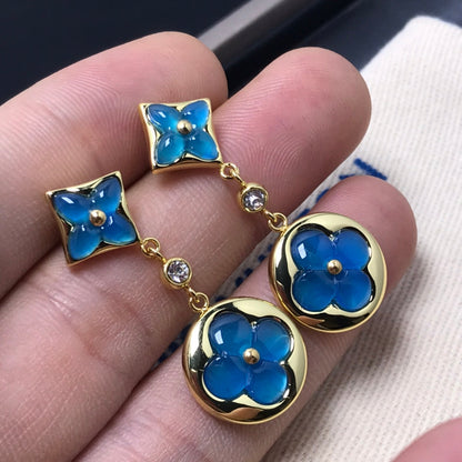 [Star Jewelry]STAR AND SUN AGATE DIAMOND EARRINGS
