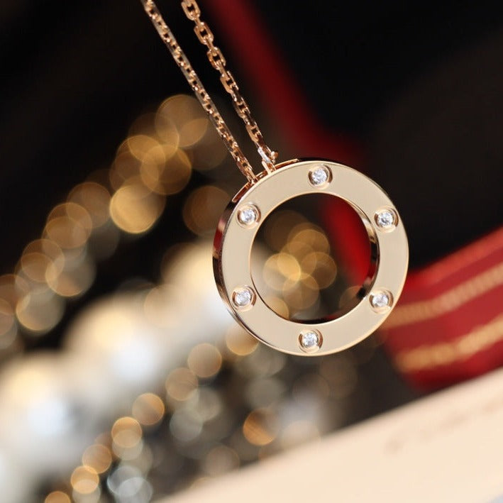 [Star Jewelry]LOVE NECKLACE 16MM 6 DIAMONDS PINK GOLD
